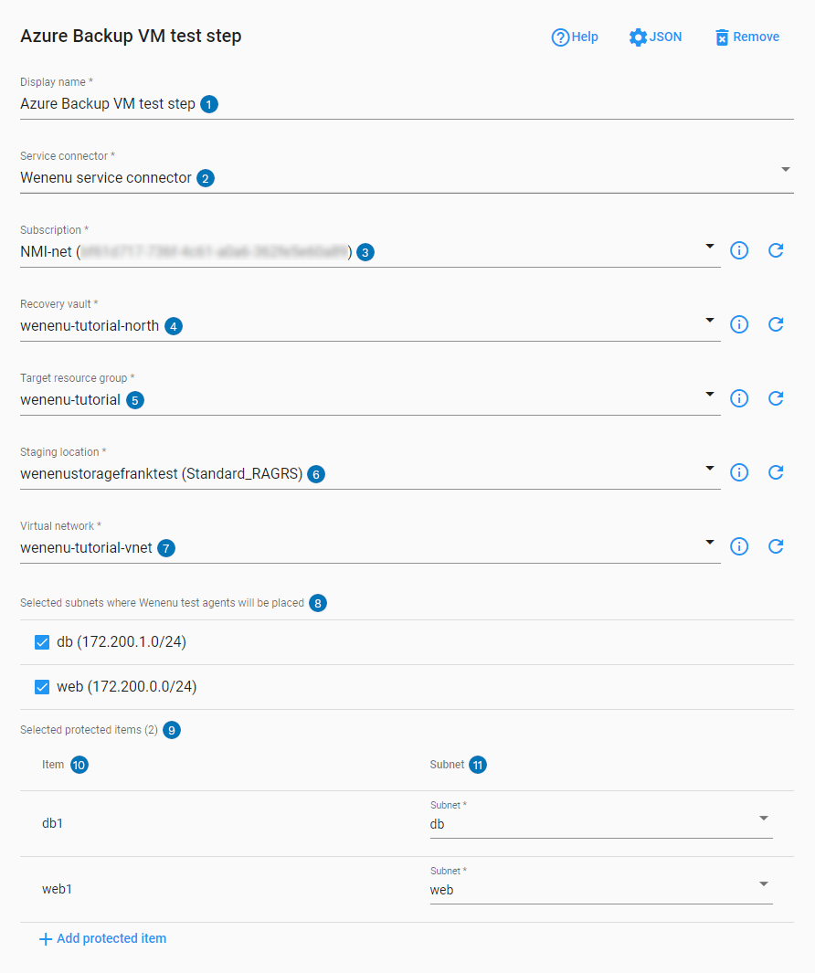 Azure Backup VM step UI settings